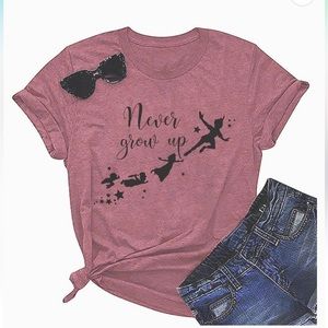 Disney Never Grow Up Peter Pan theme T-Shirt size small pink